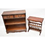 A mahogany and inlaid bookshelf with two short drawers over single shelf to bracket feet, height