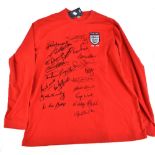 ENGLAND 1966 WORLD CUP WINNERS; an England Umbro cotton retro remake home shirt with embroidered