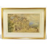 H A; watercolour, 'Queen's Hotel' with figures and carriages outside, signed with initials and dated