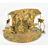 A Chinese gilt metal model of a Manchu Imperial headdress with cockerel surmount and simulated