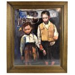 IN THE MANNER OF JOAN EARDLEY (Scottish, 1921-1963); oil on canvas, study of two street urchins,