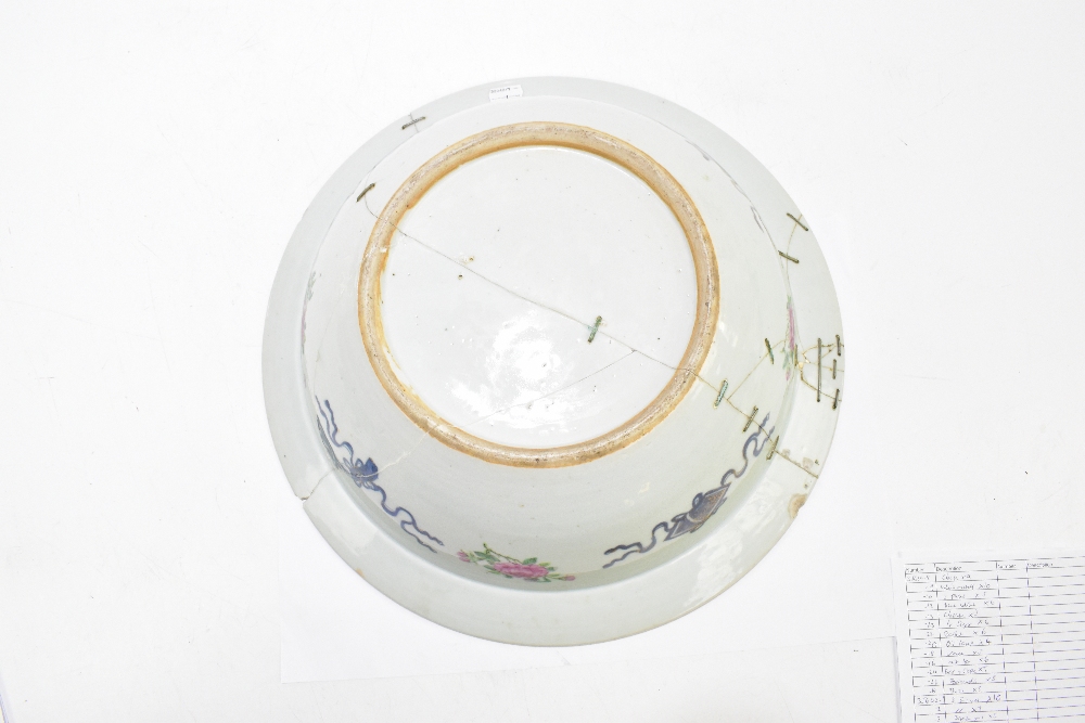A large Chinese Canton Famille Rose bowl, painted with insects and floral sprays with gilt - Image 22 of 23