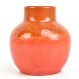 ROYAL LANCASTRIAN; a bulbous vase with inverted neck decorated in the orange Vermillion glaze,