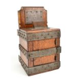 JUDAICA; a late 19th/early 20th century Tzedakah (charity) box, the oak body with iron frame and