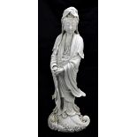 A large Chinese blanc de Chine Dehua-type figure of Guanyin, height 52cm (af).Additional