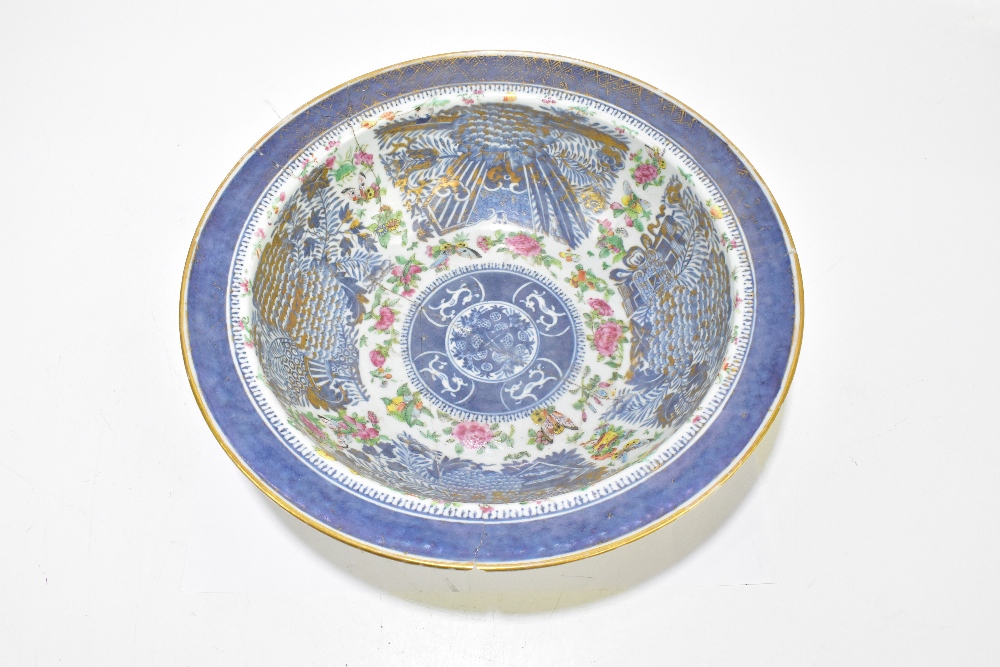 A large Chinese Canton Famille Rose bowl, painted with insects and floral sprays with gilt - Image 3 of 23