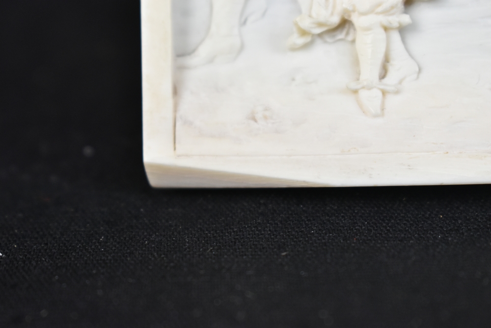 A late 19th century carved ivory plaque of rectangular form with carved detail in the 17th century- - Image 6 of 11