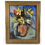 JAMES LAWRENCE ISHERWOOD (1917-1989); oil on board, still life study of jug of flowers, signed and