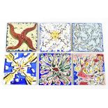 AFTER SALVADOR DALI; six ceramic tiles, printed with various stylised studies, 20x 20cm.