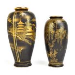 Two Japanese Satsuma Meiji period vases, decorated in gilt on black ground to include an example