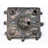 A circa 10th-12th century AD Turkish silver strap/belt junction or fastener with bust in relief to