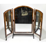 A mid-20th century mahogany veneered triptych dressing table mirror, height 64cm, width 80cm.