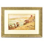 IN THE MANNER OF WILLIAM MCTAGGART; watercolour, fisherman carrying his catch beside a cottage,