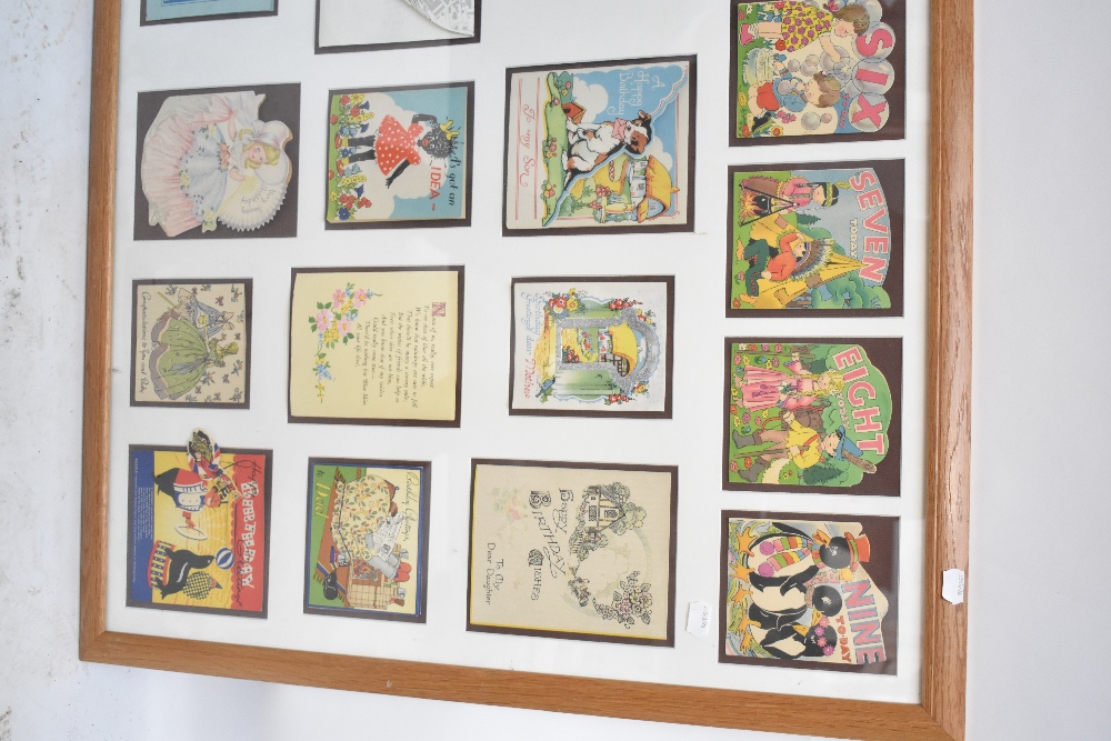 An unusual and attractive display of vintage greetings cards for children, frame approx 70 x - Image 3 of 4