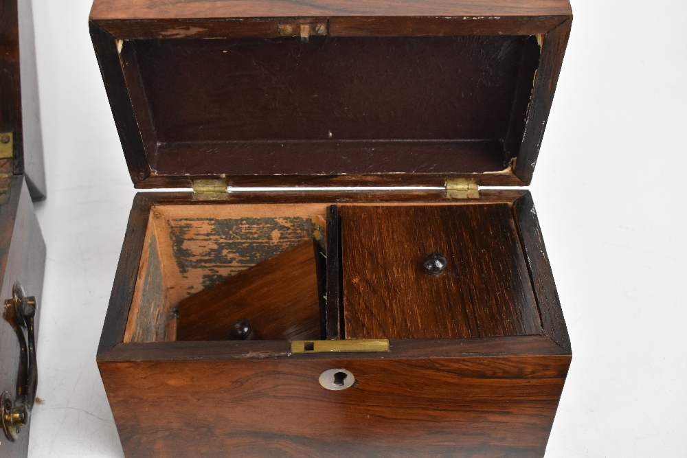 A 19th century brass bound rosewood writing slope (af), length 35.5cm, together with a rosewood - Image 4 of 5