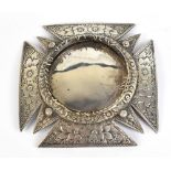 A Victorian hallmarked silver belt plate with chased floral detail, inscribed 'Robin Hood Lodge O.