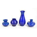 ROYAL LANCASTRIAN; four vases finished in the Kingfisher blue colourway to include a baluster form