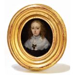 FOLLOWER OF CORNELIUS JOHNSON; oval oil on copper, portrait of a lady, unsigned, 11 x 9cm, framed.