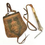 WILLIAM FREDERICK CODY 'BUFFALO BILL'; a bull whip and leather saddle back gifted by Buffalo Bill to