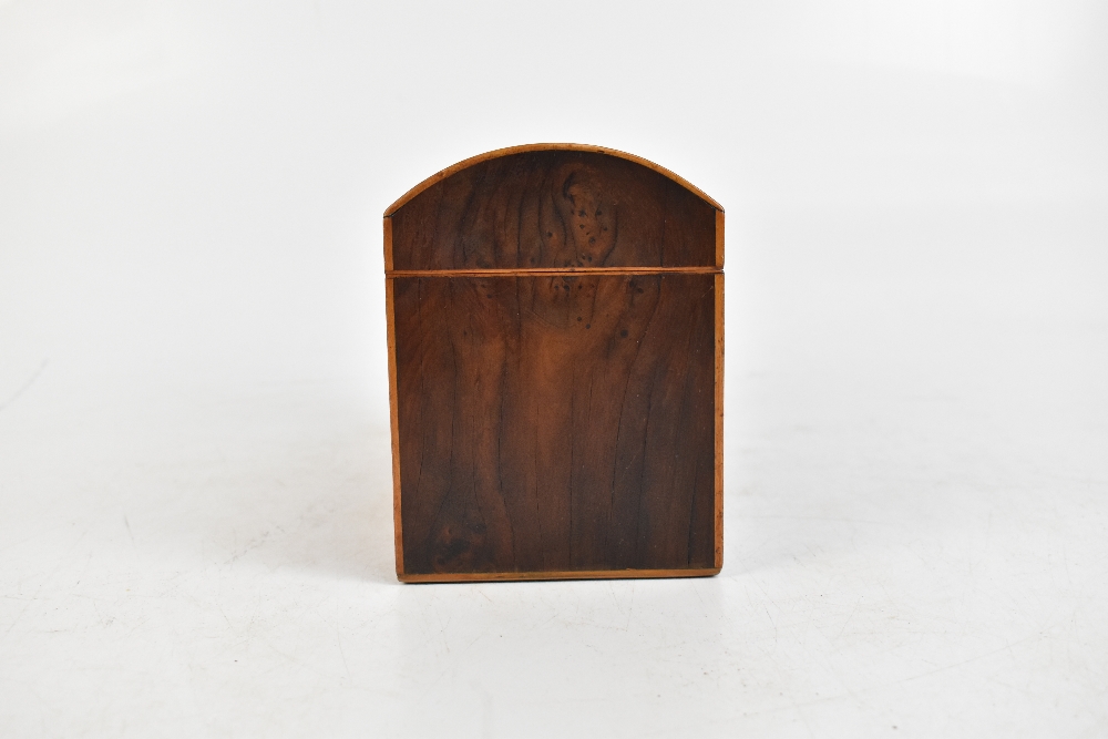 An early 19th century yew wood dome topped tea caddy, the hinged cover enclosing two compartments, - Image 4 of 6