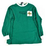GEORGE BEST; a Toffs cotton retro remake Northern Ireland home long sleeved shirt with embroidered