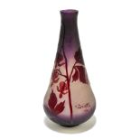 ANDRÉ DELATTE OF NANCY; an Art Nouveau cameo glass vase of conical form, with floral detail,