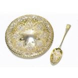 JOHN ALDWINCKLE & THOMAS SLATER; a cased Victorian hallmarked silver gilt bowl and spoon, each