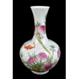 A 20th century Chinese porcelain baluster vase, painted with fruit and bats, signed to base,