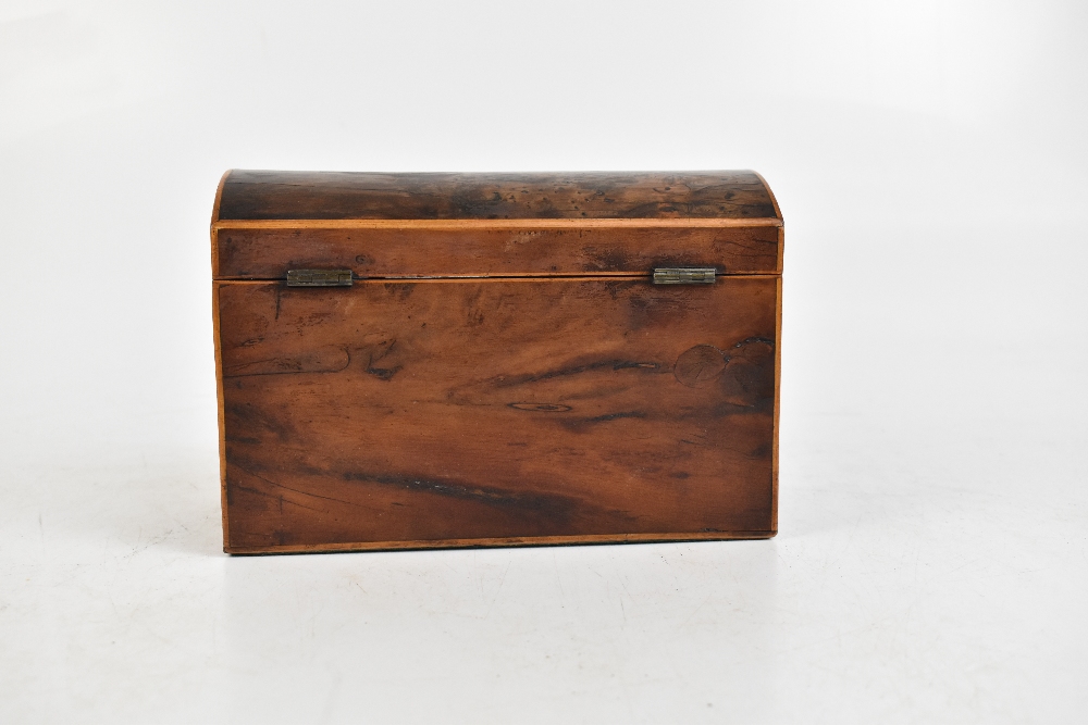 An early 19th century yew wood dome topped tea caddy, the hinged cover enclosing two compartments, - Image 3 of 6