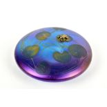 JOHN DITCHFIELD FOR GLASFORM; a contemporary frog on lily pad paperweight, signed to base,