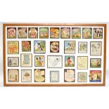 An unusual and attractive display of vintage greetings cards for children, frame approx 70 x