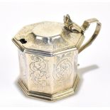 GEORGE TURNER (PROBABLY); a Victorian hallmarked silver octagonal lidded mustard with chased