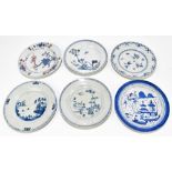 Six 18th century Chinese porcelain plates to include a Famille Rose example, diameter of largest