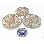 Three 20th century Chinese Canton ware plates to include a footed example, each decorated with