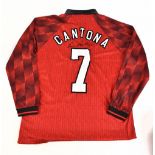 ERIC CANTONA; a Manchester United Umbro retro remake 1996-98 season long sleeved home shirt,