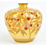 PILKINGTON'S ROYAL LANCASTRIAN; a lustre vase of tapering form with floral detail on a yellow/