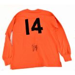 JOHAN CRUYFF; a Score Draw official cotton retro remake Netherlands long sleeved home shirt with