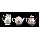 Two 18th century Chinese porcelain Famille Rose teapots, one example with white metal spout