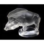 LALIQUE FRANCE; a clear and frosted glass car mascot representing a wild boar, signed Lalique France
