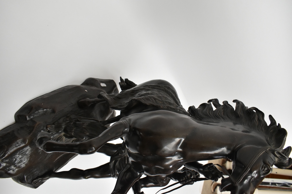 AFTER GUILLAUME COUSTOU; a very large pair of late 19th century bronze Marly horses, each bearing - Image 5 of 7