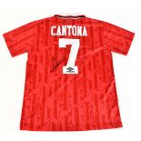 ERIC CANTONA; a Manchester United Umbro retro remake 1992-94 season home shirt, signed with 'Cantona