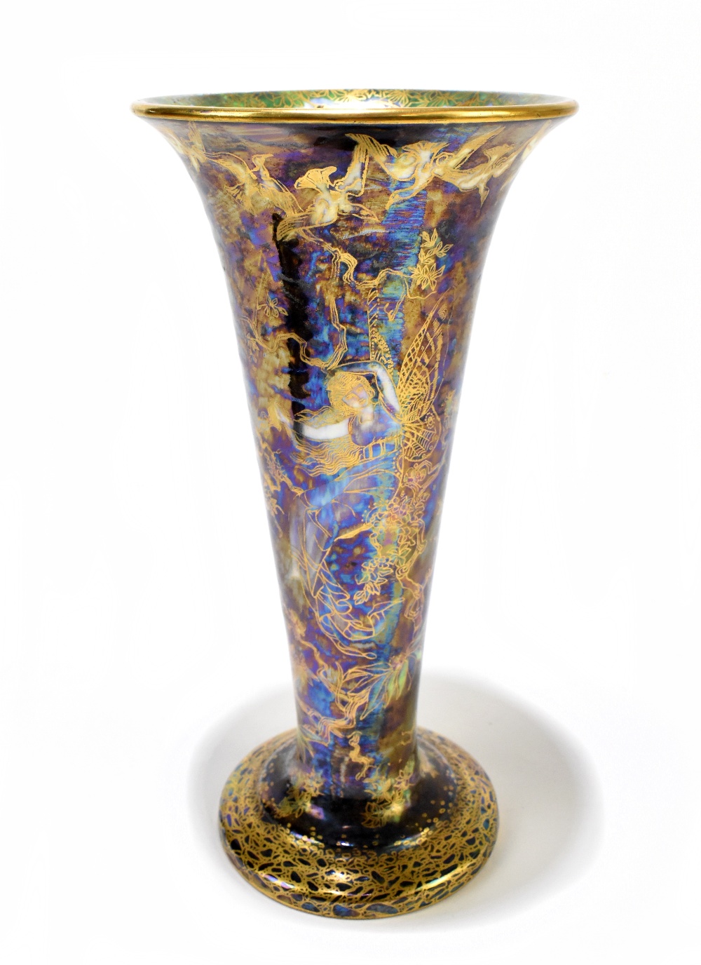 DAISY MAKEIG-JONES FOR WEDGWOOD; a 'Fairyland' lustre trumpet vase decorated in the 'Butterfly