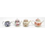 Four 18th century Chinese porcelain teapots to include an Imari example, with floral detail,