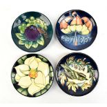 MOORCROFT; four circular pin dishes to include a Centenary example dated 19.8.97, diameter 12cm, etc