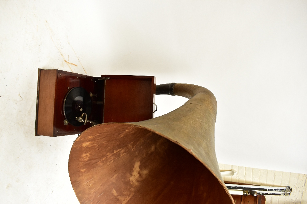 EMG; a Mk. X mahogany cased clockwork gramophone with huge later Xb papier-mâché horn, the arm - Image 2 of 10