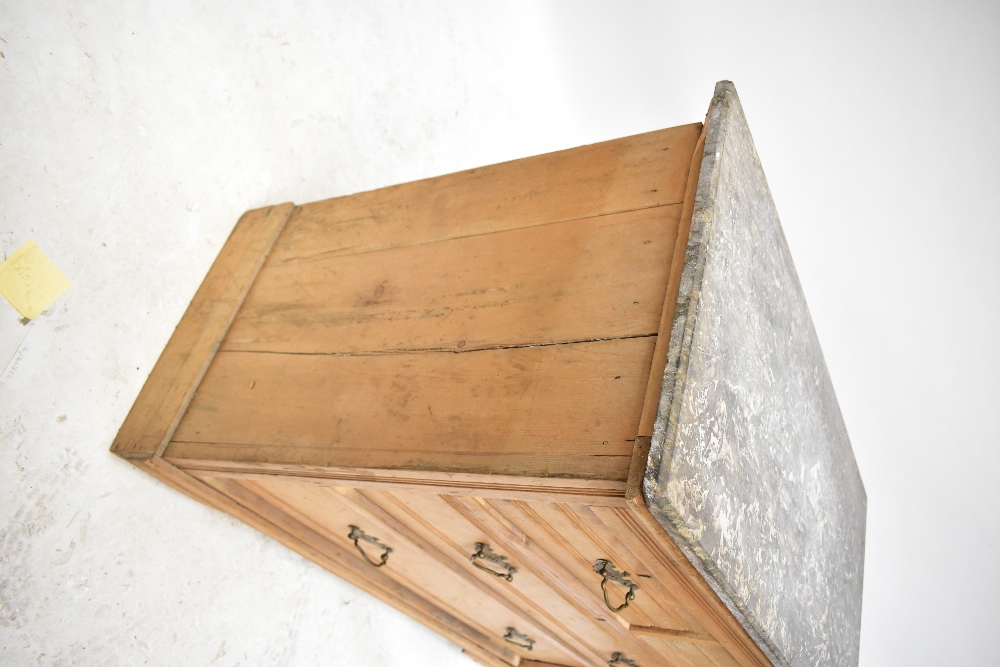 An old pine marble topped chest of two short over two long drawers, raised on bracket feet, length - Image 3 of 7