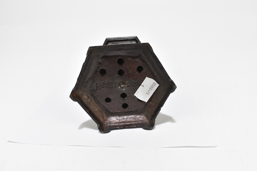 A Victorian cast iron novelty money bank of hexagonal form, impressed registration number 187026 - Image 4 of 4