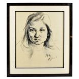 WEI LUAN; charcoal, portrait study of a young woman, signed and dated 1987.6.17, 40 x 34cm, framed