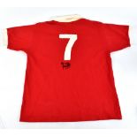 GEORGE BEST; a Toffs retro remake Manchester United 1970s-style home shirt with embroidered badge,