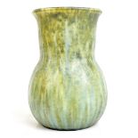 RUSKIN; a bulbous form vase with cylindrical neck decorated in a crystalline glaze, impressed